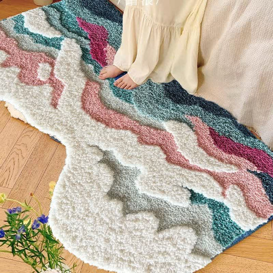 Abstract Wave Shaped Flocked Rug