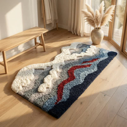 Abstract Wave Shaped Flocked Rug