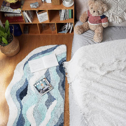 Ocean-Inspired Wave Shaped Flocked Rug