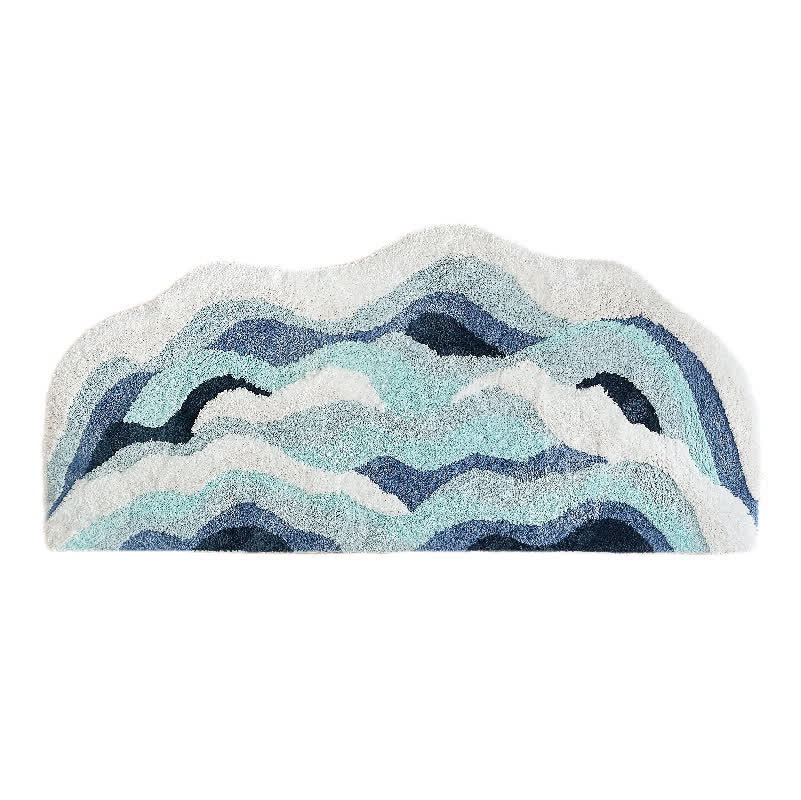 Ocean-Inspired Wave Shaped Flocked Rug
