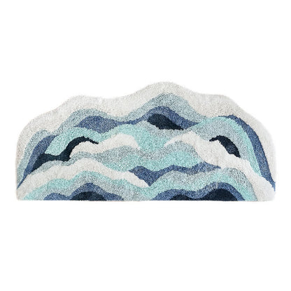 Ocean-Inspired Wave Shaped Flocked Rug