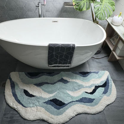 Ocean-Inspired Wave Shaped Flocked Rug