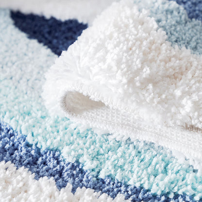 Ocean-Inspired Wave Shaped Flocked Rug