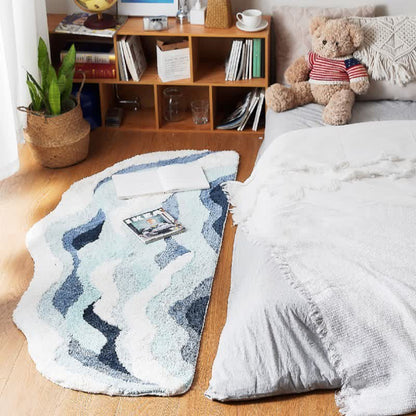 Ocean-Inspired Wave Shaped Flocked Rug