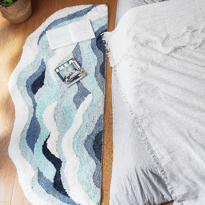 Ocean-Inspired Wave Shaped Flocked Rug