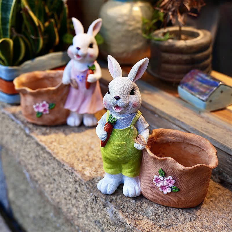 Resin Bunny Garden Succulent Planter Pot