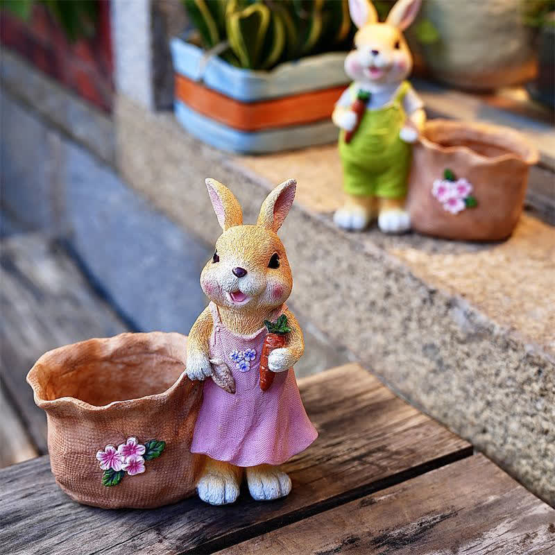 Resin Bunny Garden Succulent Planter Pot