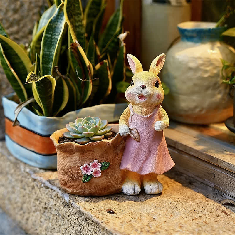 Resin Bunny Garden Succulent Planter Pot