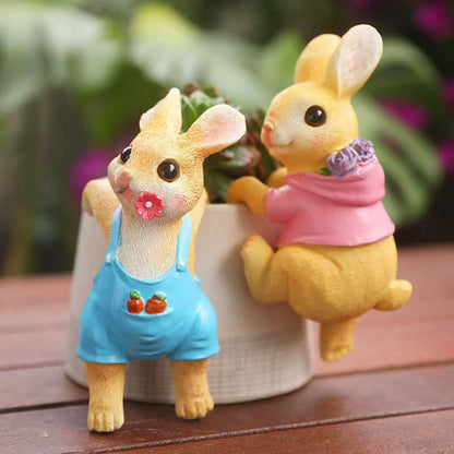 Whimsical Resin Bunny Pot Climbers Set