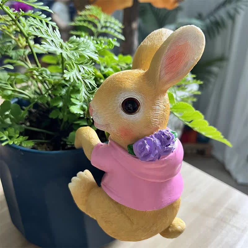 Whimsical Resin Bunny Pot Climbers Set