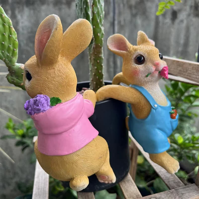 Whimsical Resin Bunny Pot Climbers Set