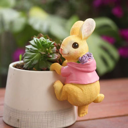 Whimsical Resin Bunny Pot Climbers Set