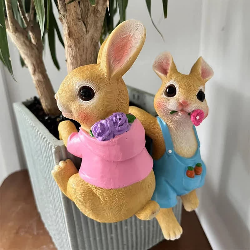 Whimsical Resin Bunny Pot Climbers Set