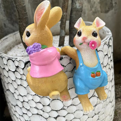 Whimsical Resin Bunny Pot Climbers Set