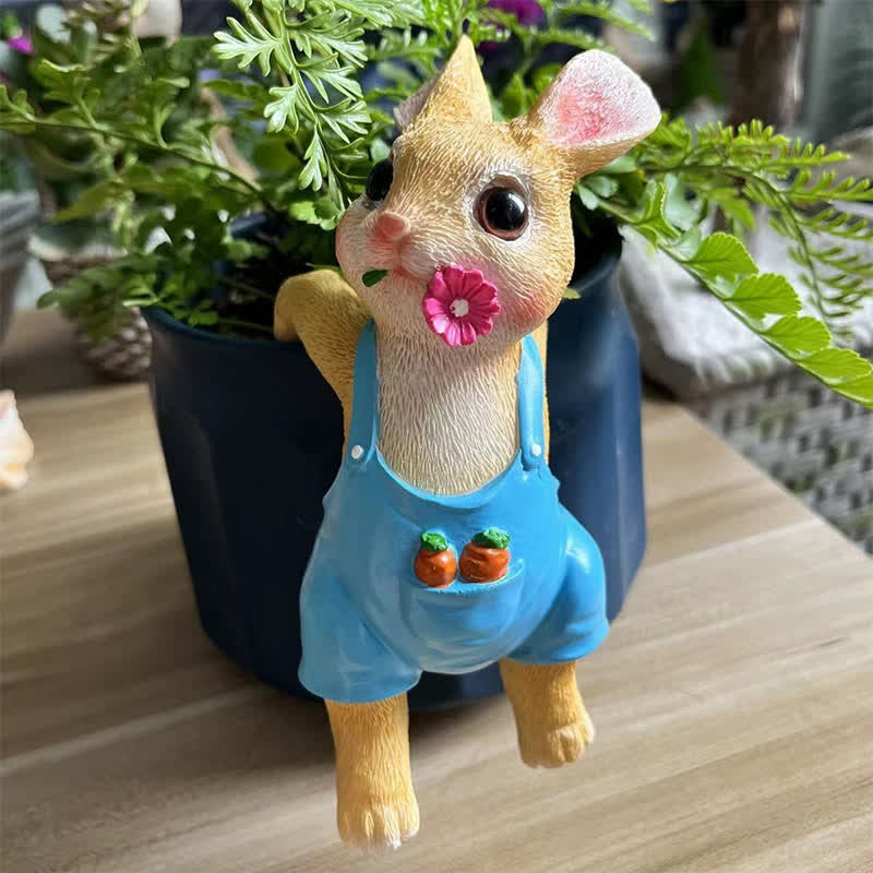 Whimsical Resin Bunny Pot Climbers Set