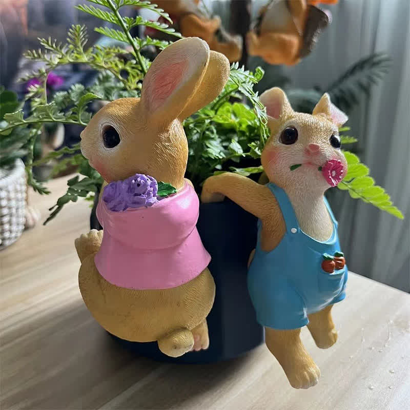 Whimsical Resin Bunny Pot Climbers Set