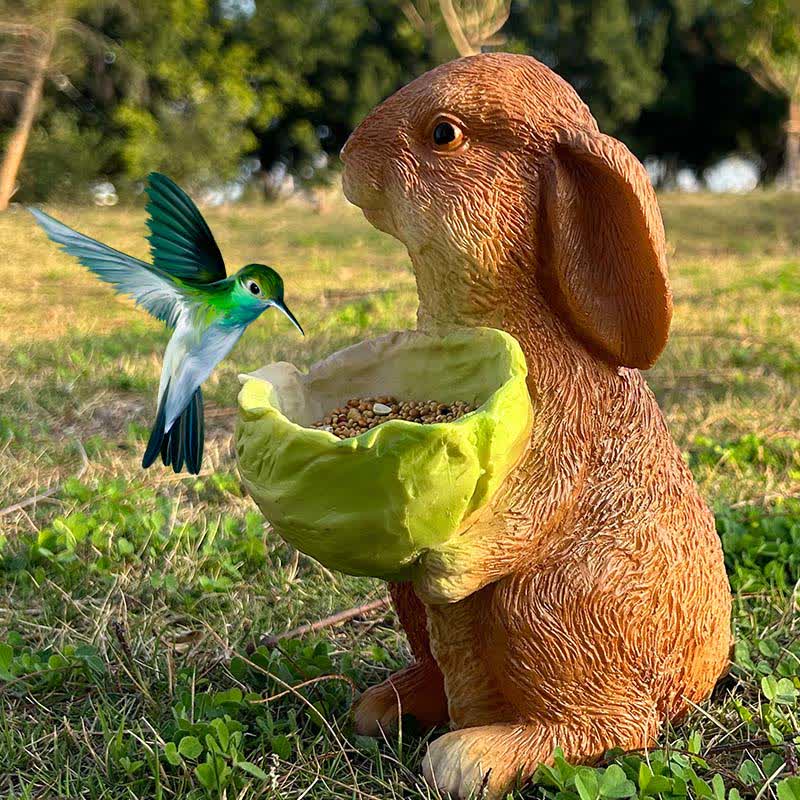 Resin Rabbit Bird Garden Feeder Statue