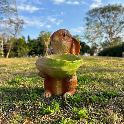 Resin Rabbit Bird Garden Feeder Statue