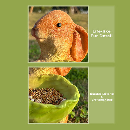Resin Rabbit Bird Garden Feeder Statue