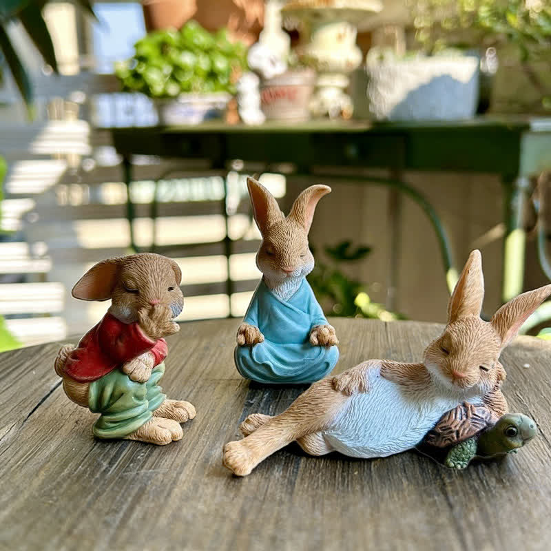 3PCS Miniature Rabbit Resin Garden Sculptures