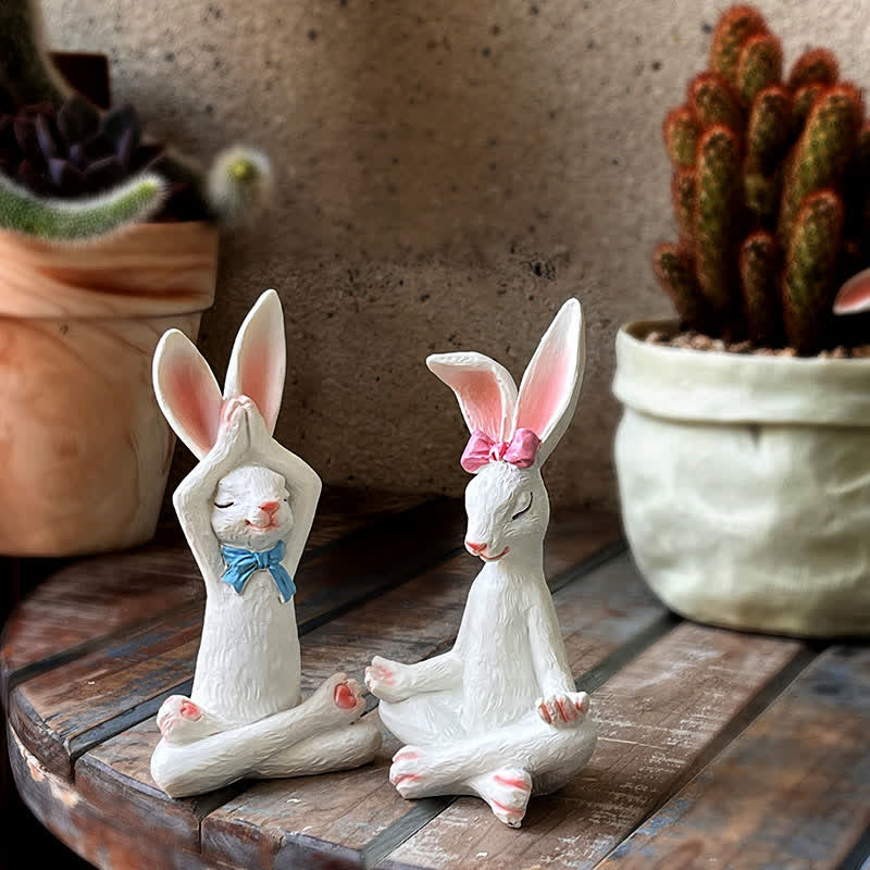 Resin Yoga Rabbit Garden Sculptures Set