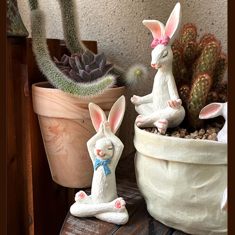 Resin Yoga Rabbit Garden Sculptures Set