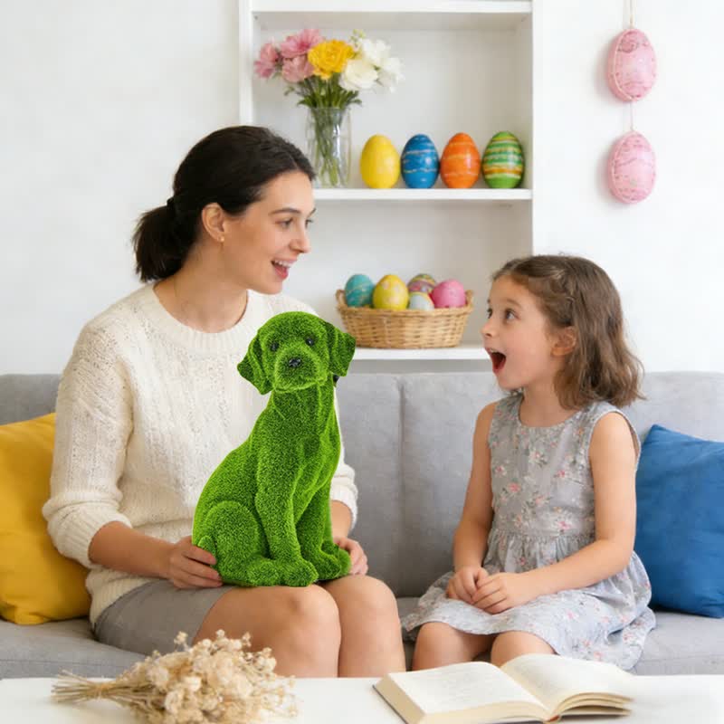 Green Flocked Dog Garden Figurine