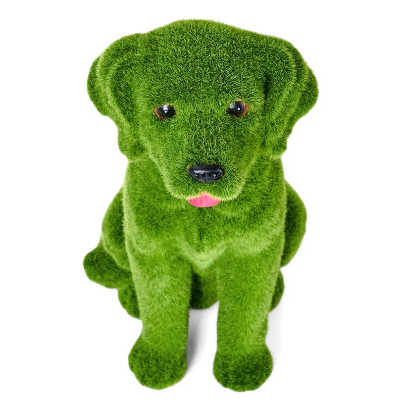 Green Flocked Dog Garden Figurine