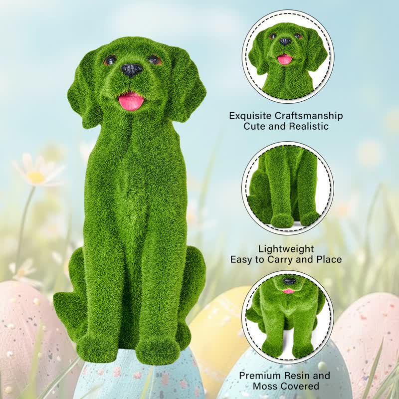 Green Flocked Dog Garden Figurine