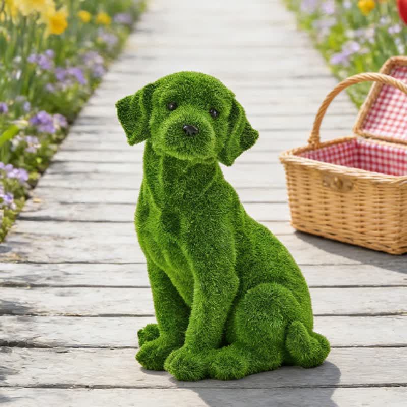 Green Flocked Dog Garden Figurine