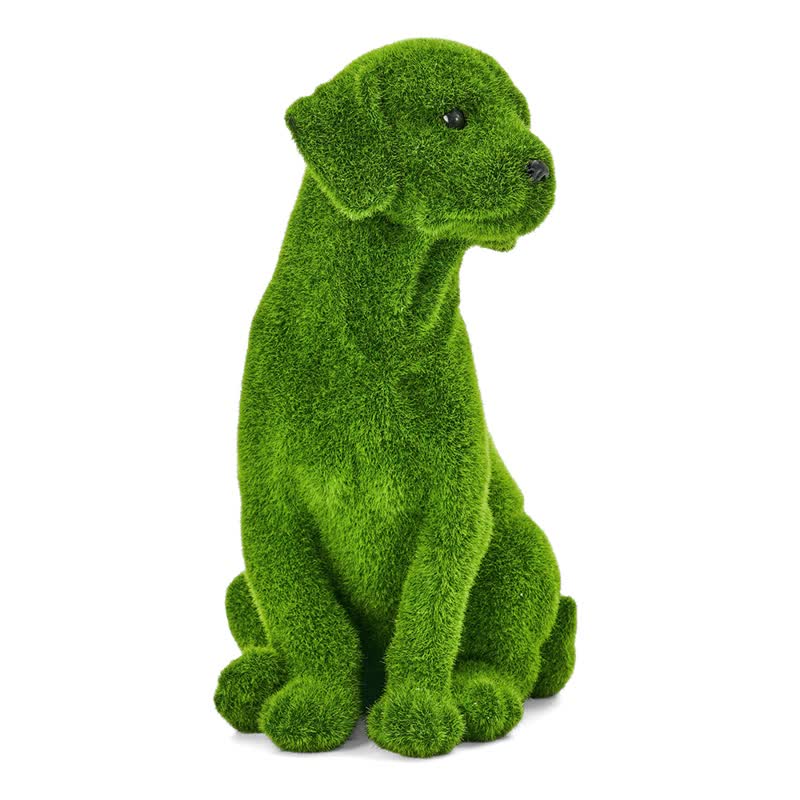Green Flocked Dog Garden Figurine