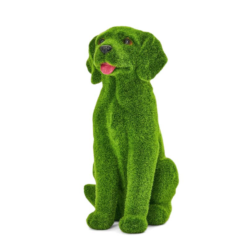 Green Flocked Dog Garden Figurine