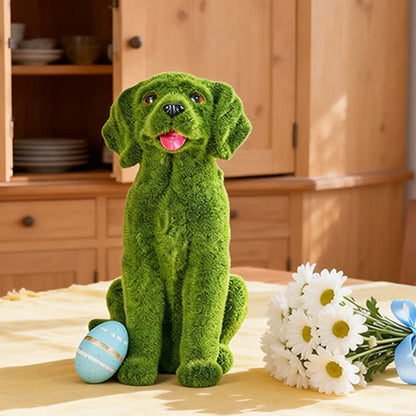 Green Flocked Dog Garden Figurine