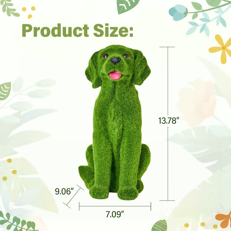 Green Flocked Dog Garden Figurine