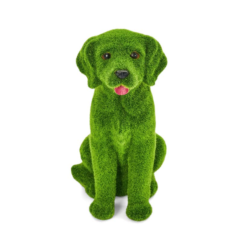 Green Flocked Dog Garden Figurine