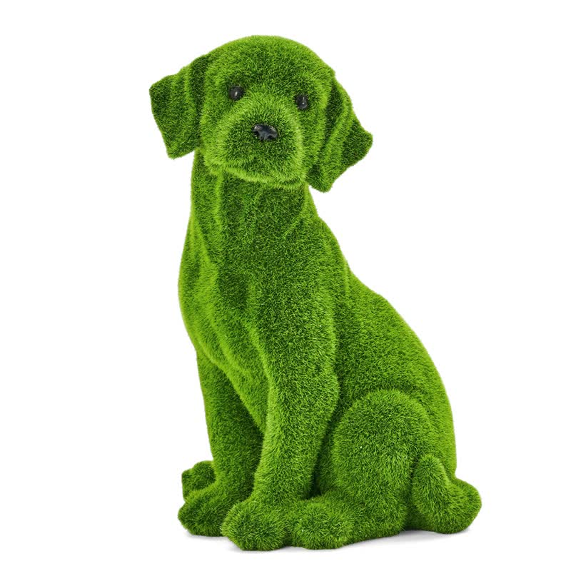 Green Flocked Dog Garden Figurine