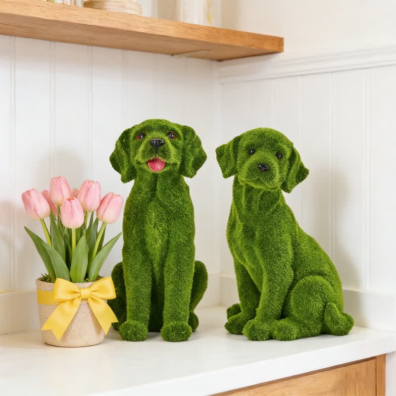 Green Flocked Dog Garden Figurine