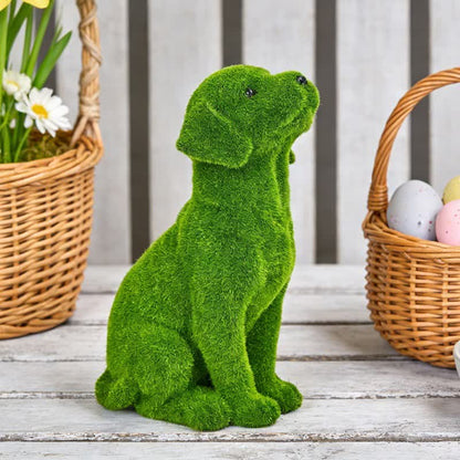 Green Flocked Dog Garden Figurine