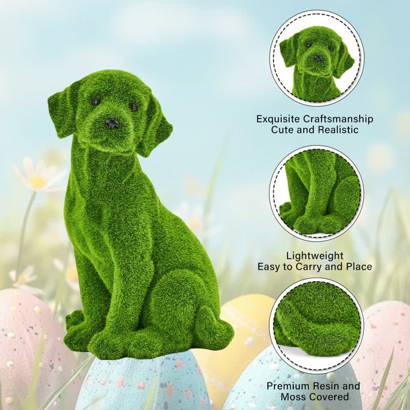 Green Flocked Dog Garden Figurine