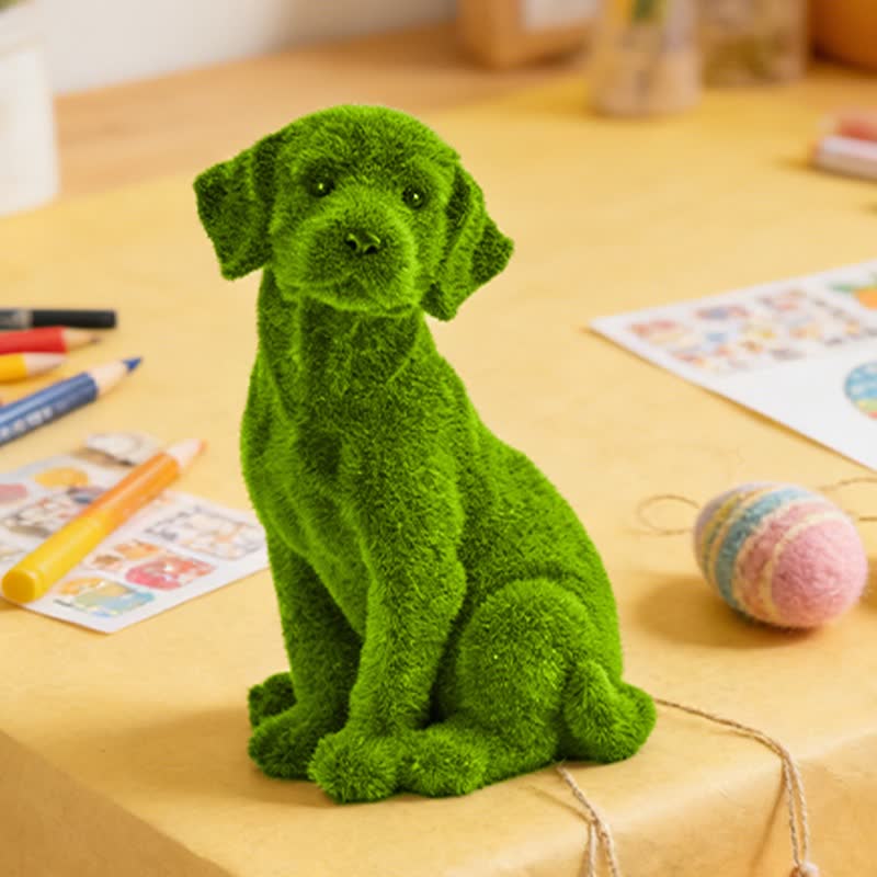 Green Flocked Dog Garden Figurine