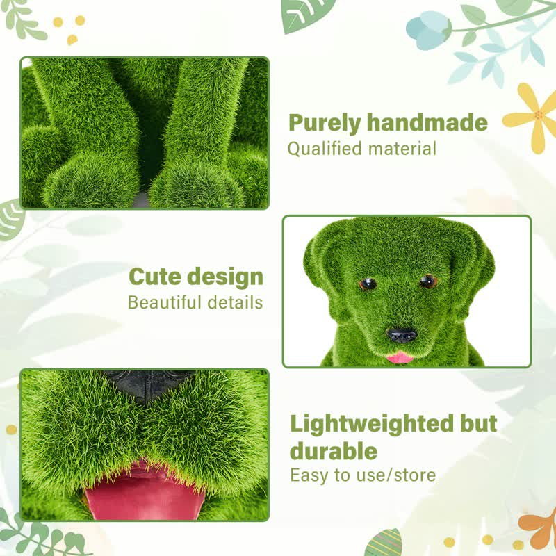 Green Flocked Dog Garden Figurine