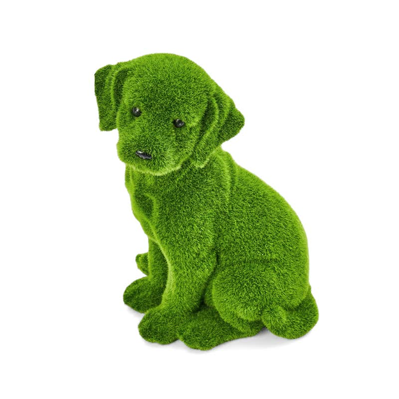 Green Flocked Dog Garden Figurine