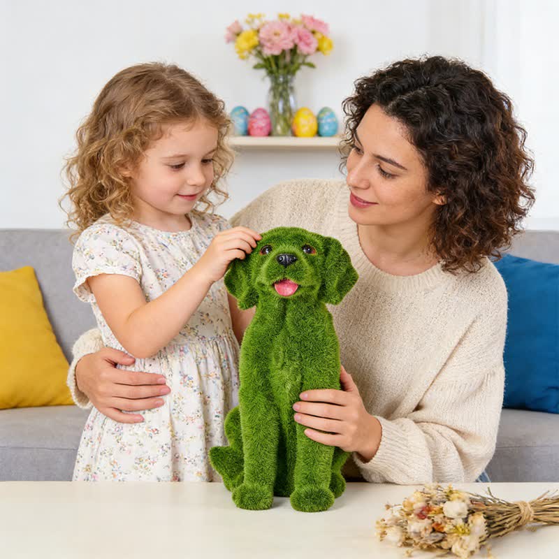 Green Flocked Dog Garden Figurine