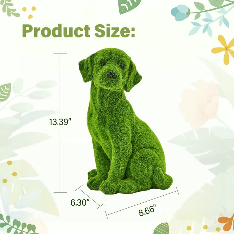 Green Flocked Dog Garden Figurine