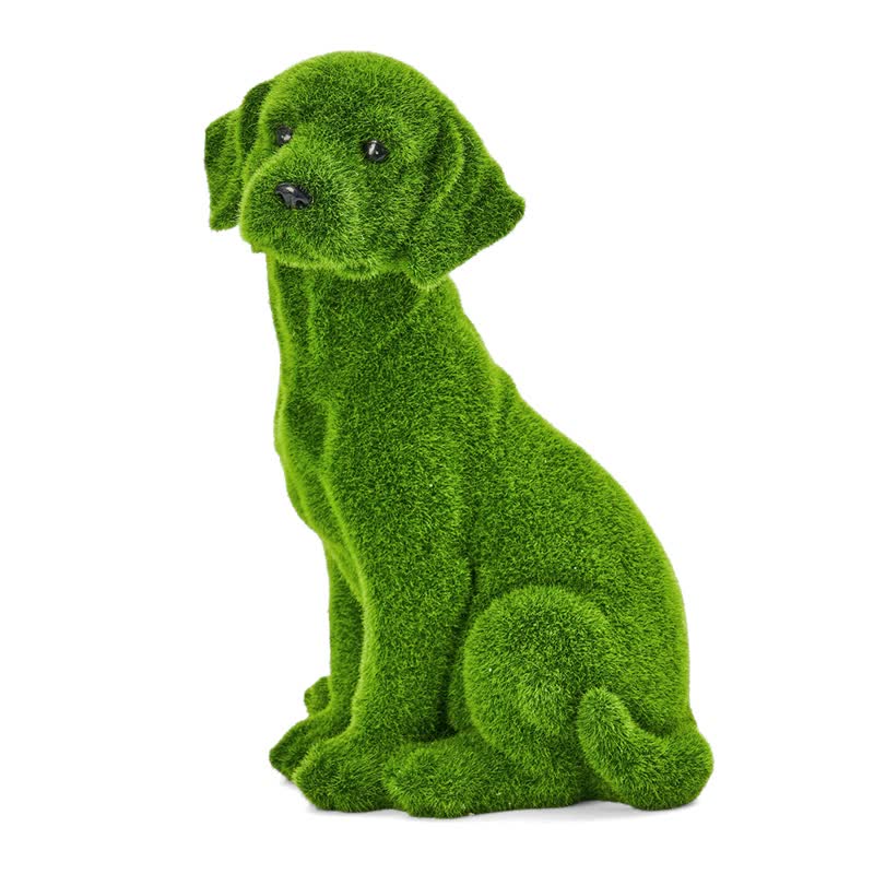 Green Flocked Dog Garden Figurine