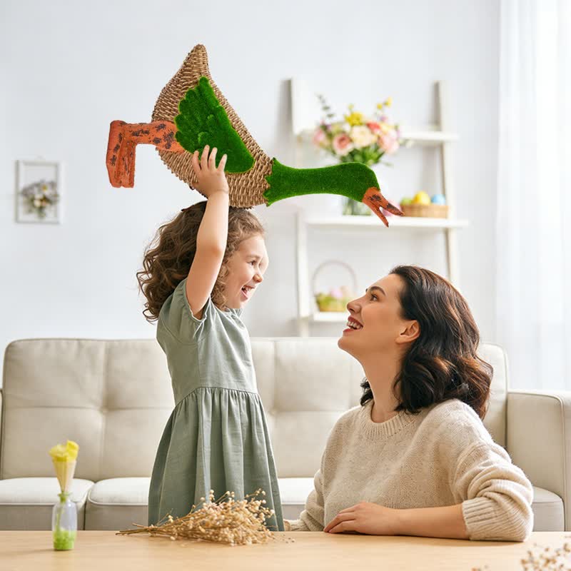 Faux Rattan Flocked Duck Garden Figurine