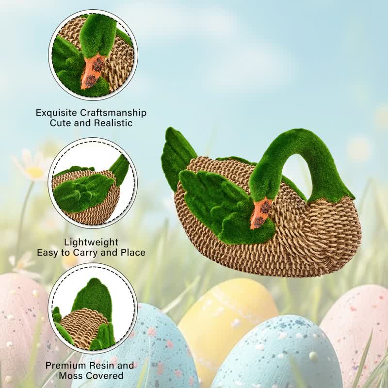 Faux Rattan Flocked Duck Garden Figurine