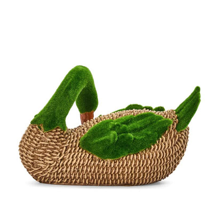 Faux Rattan Flocked Duck Garden Figurine