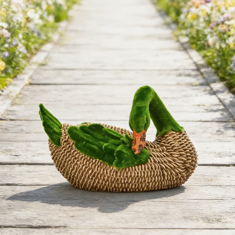 Faux Rattan Flocked Duck Garden Figurine