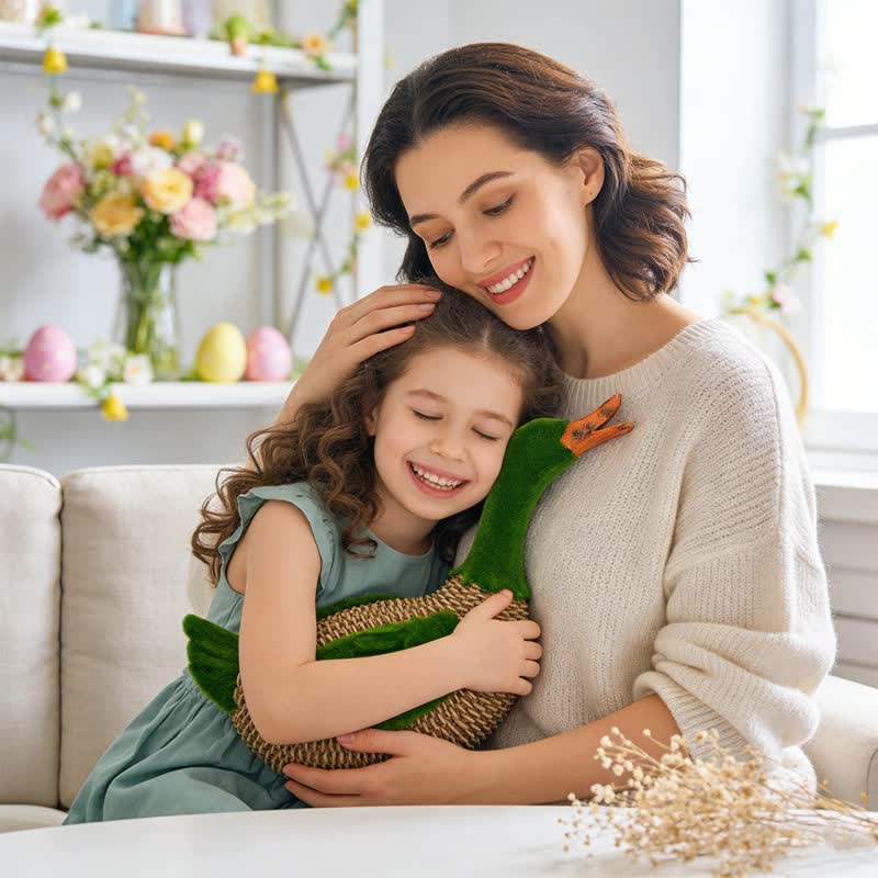 Faux Rattan Flocked Duck Garden Figurine